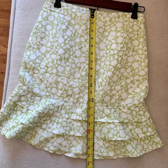 LOFT Light Green Floral A-Line Skirt and Silk Top - Picture 7 of 14